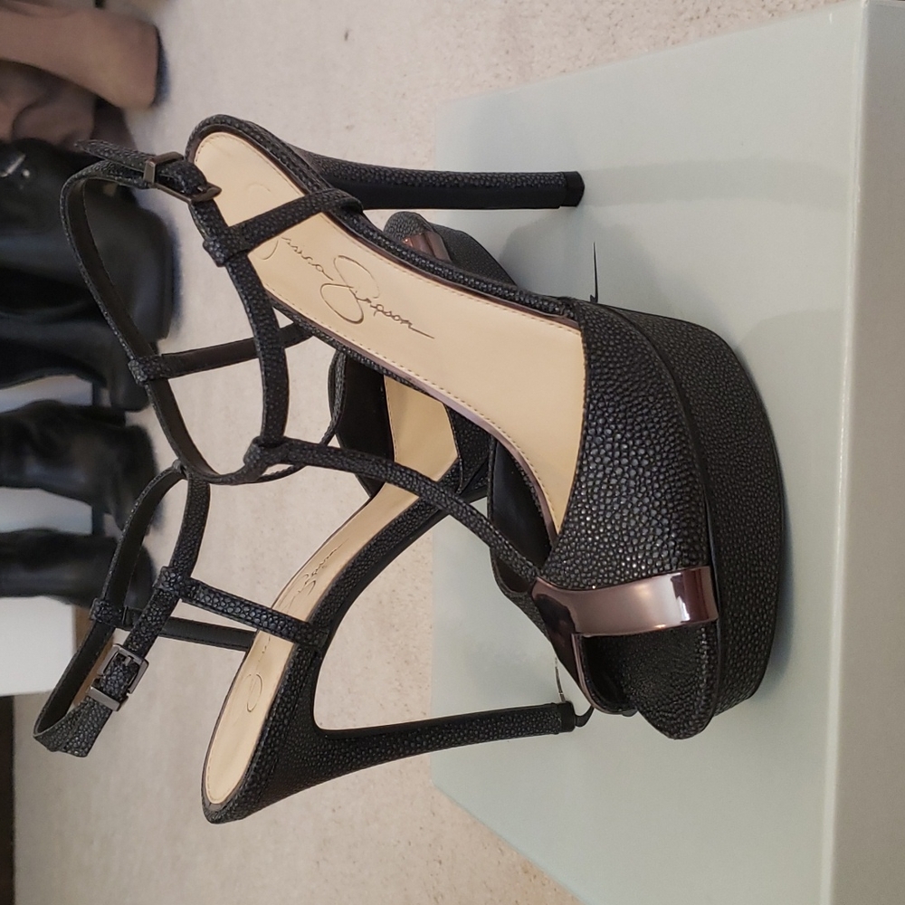 Jessica Simpson platform dark grey ankle strap heels 👠